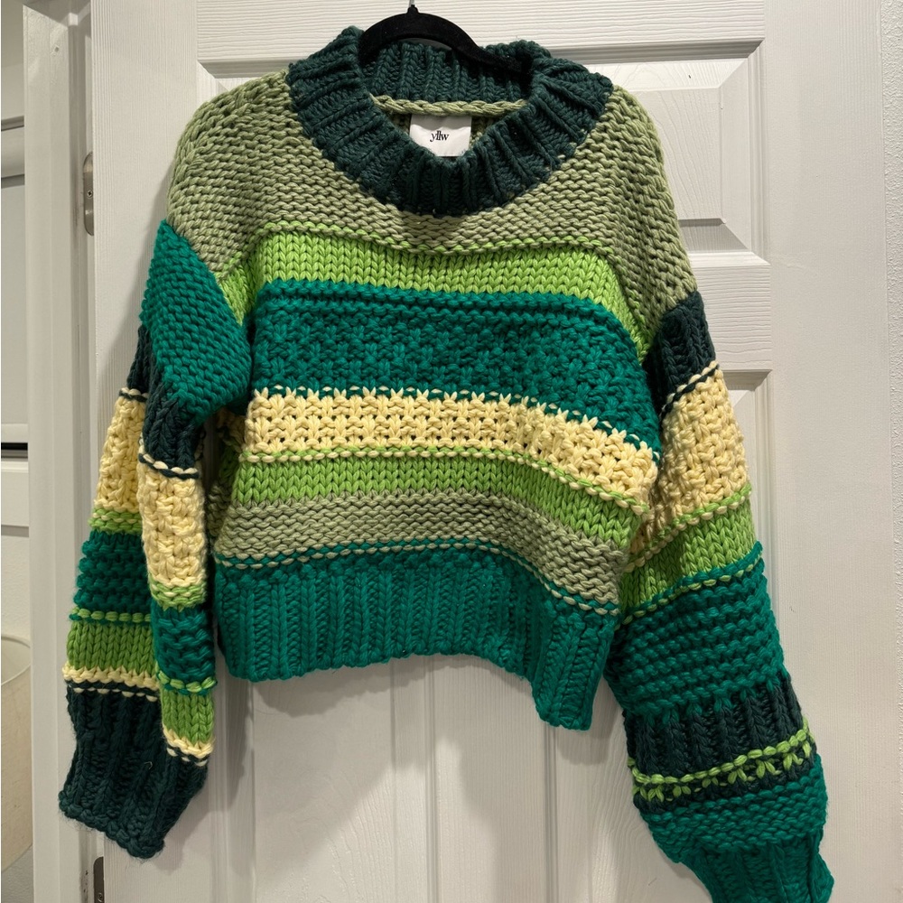 Yellow the Label Green SoHo Chunky Striped Sweater